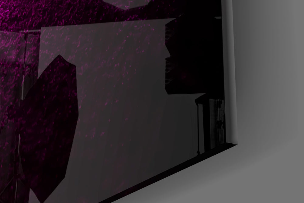Manifesto-style neon cinematic glass wall art in nightclub-style den