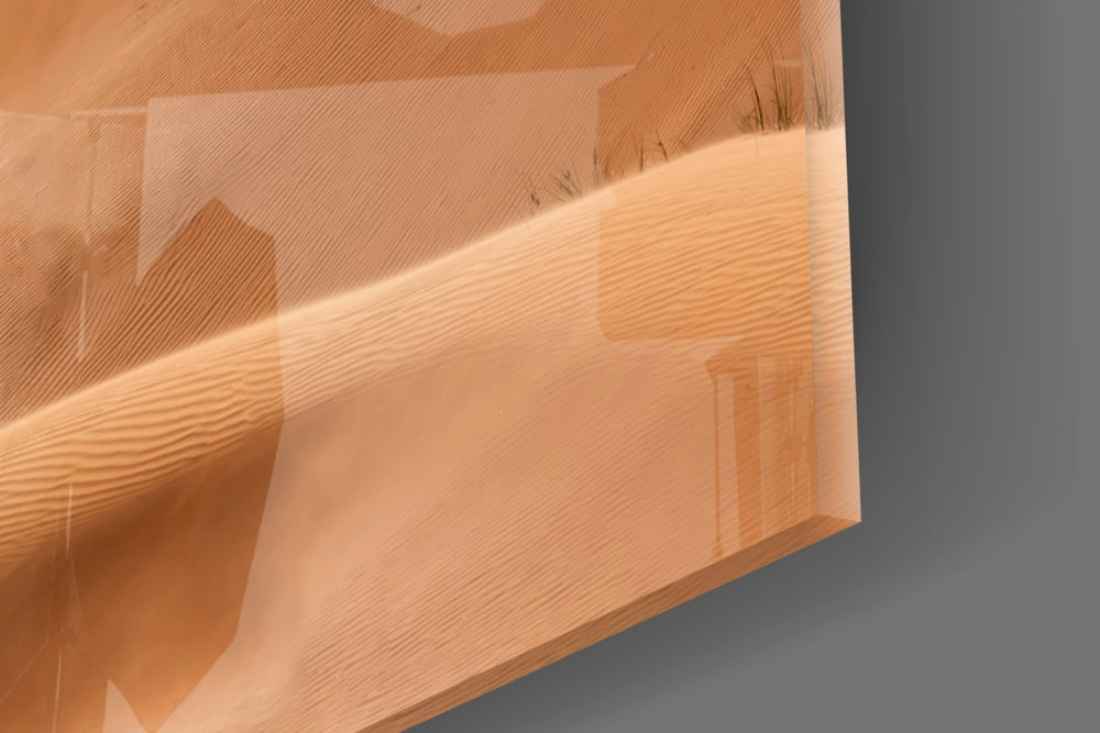 Golden dune cinematic glass wall art over modern dining sideboard