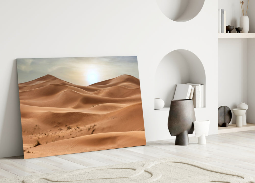 Empty-Quarter desert cinematic glass wall art in wellness studio reception