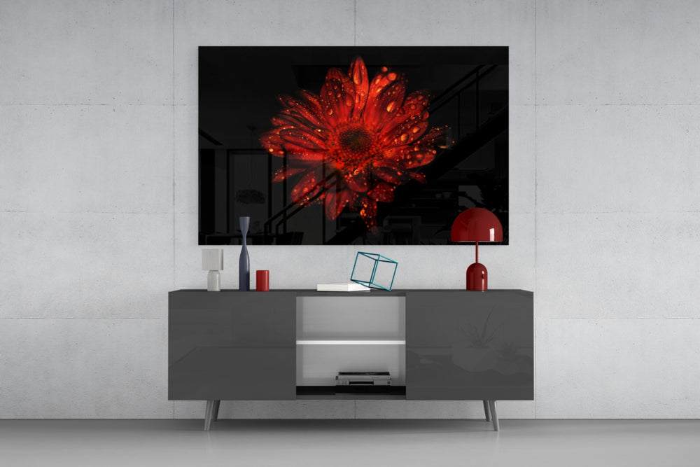 Fine-art floral cinematic glass wall art in glamorous library