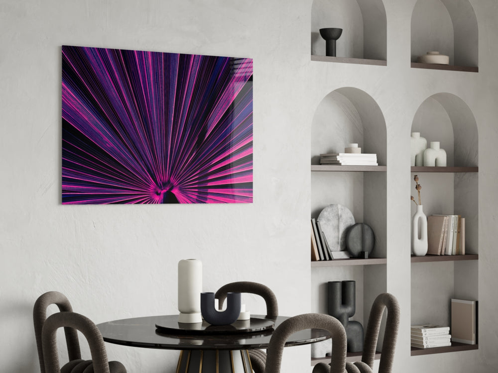 Tropical-modern radiant cinematic glass wall art in hospitality lounge entry