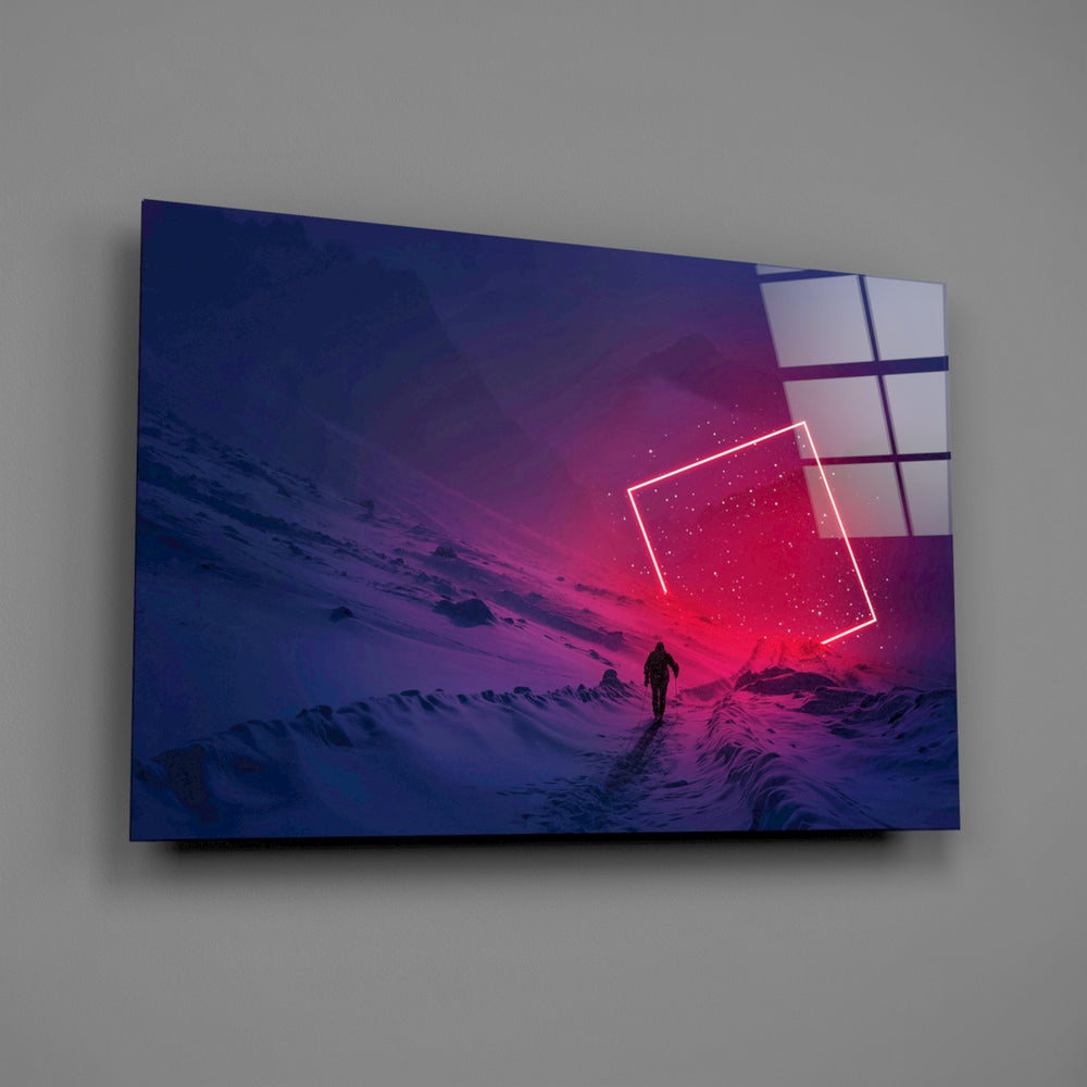 Sci-fi journey synthwave glass wall art over modern gamer setup