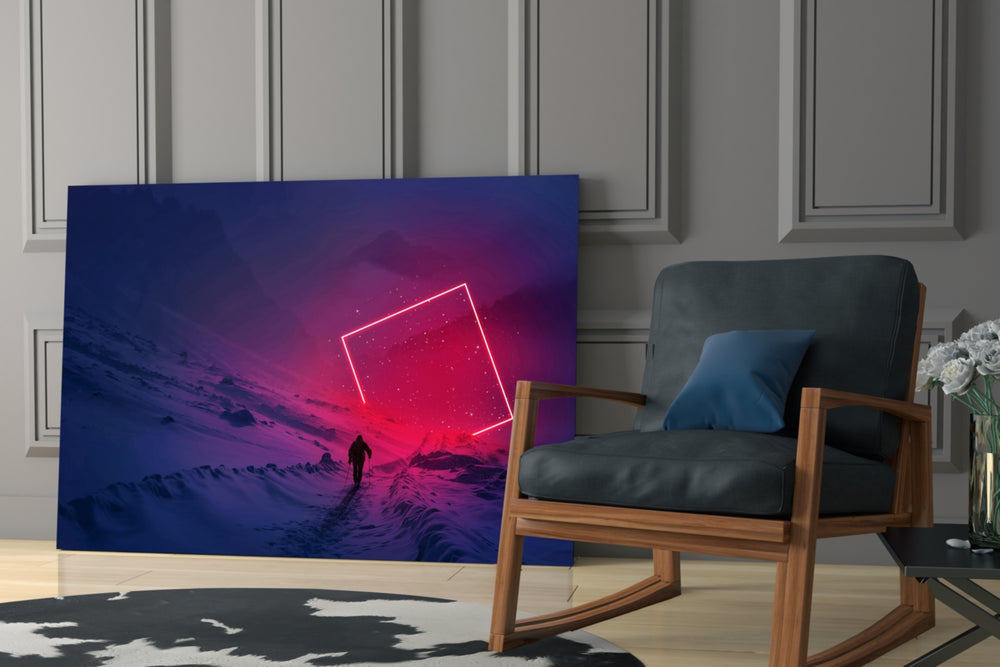 Synthwave fantasy cinematic glass wall art in study-themed library