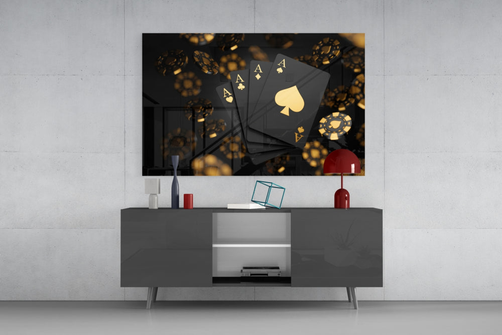 Gambling editorial cinematic glass wall art in nightclub-style den