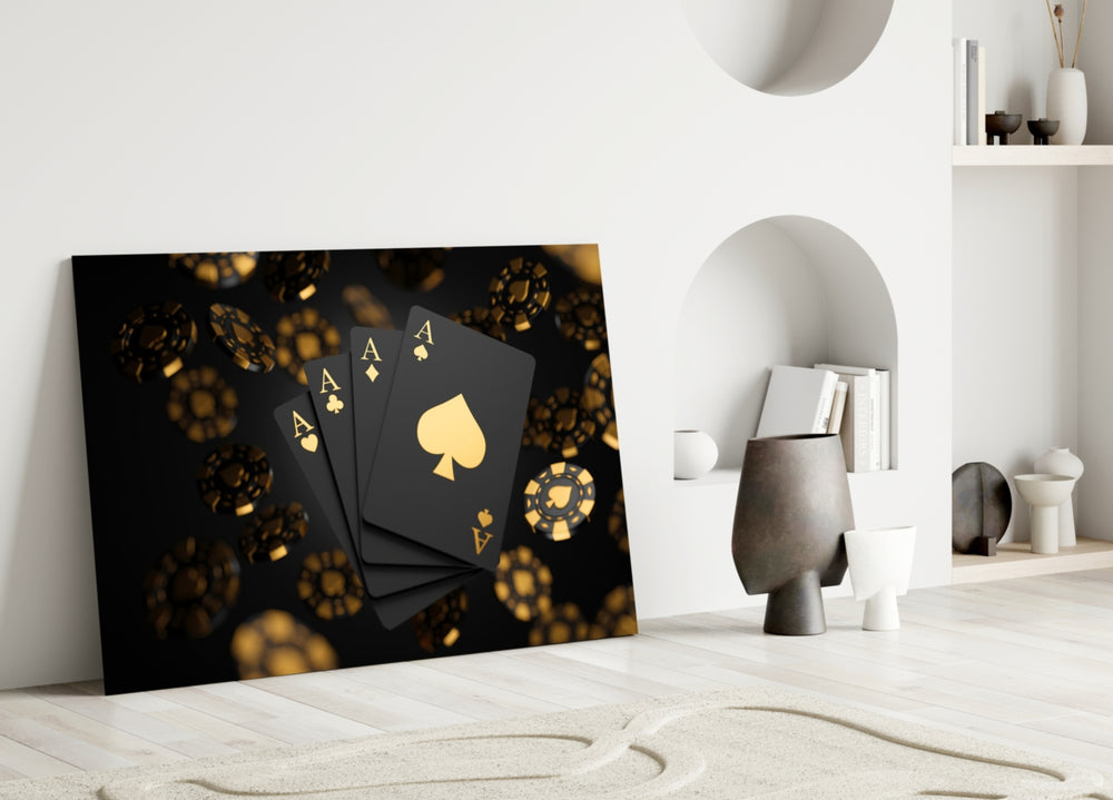 Casino-poster cinematic glass wall art in designer game room