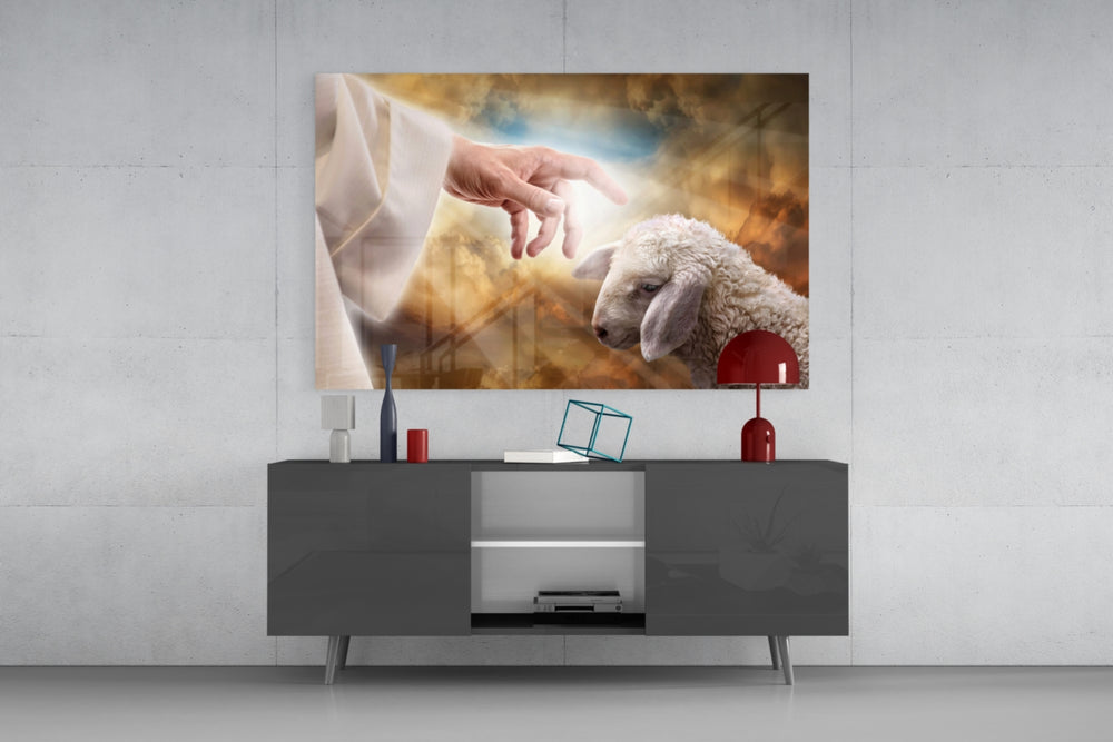 Devotional cinematic glass wall art in country-church-style entry