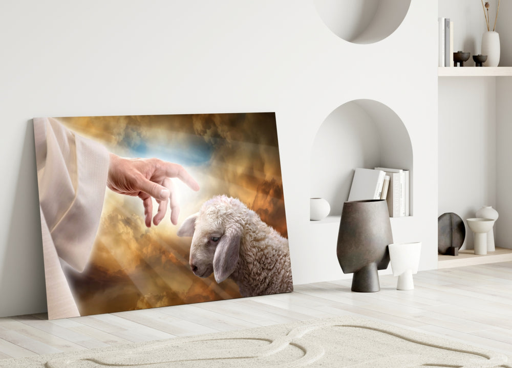 Sacred Christian cinematic glass wall art in heritage hallway