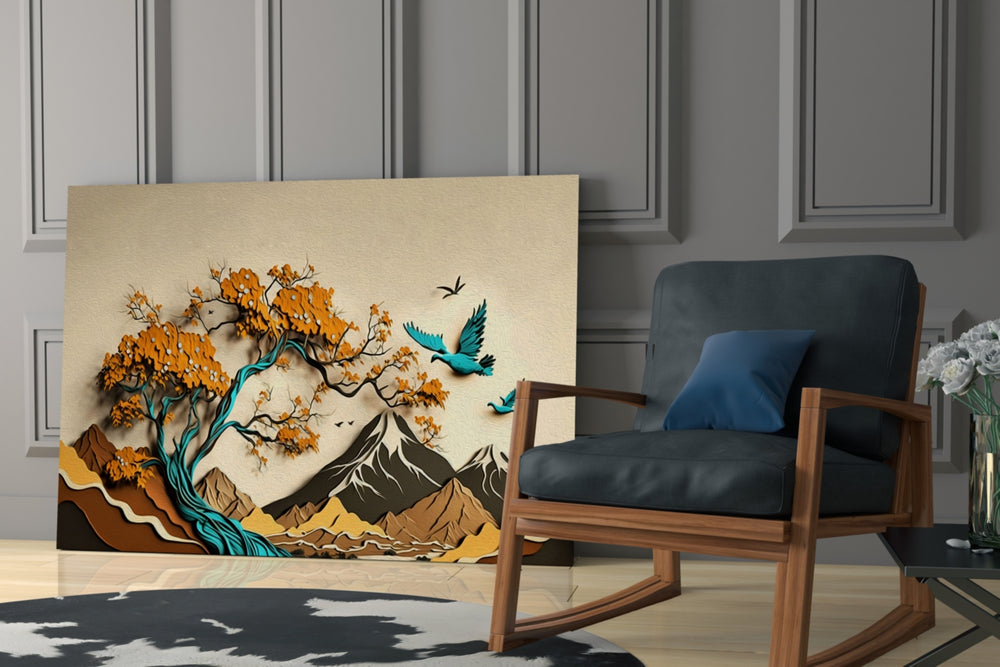 Heritage paper-cut cinematic glass wall art in country-house hallway