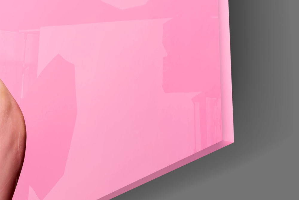 Pink-on-pink legs cinematic glass wall art in lingerie boutique fitting room