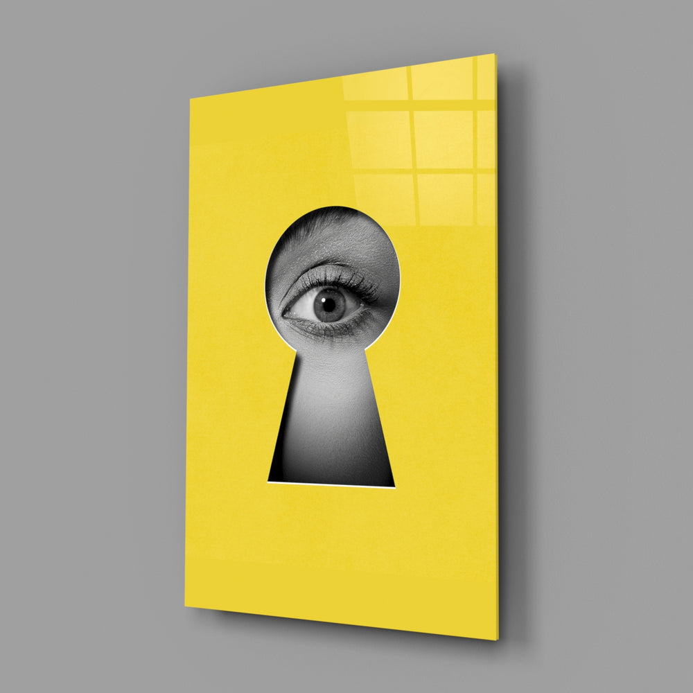 Pop-graphic surveillance cinematic glass wall art in creative-agency entry