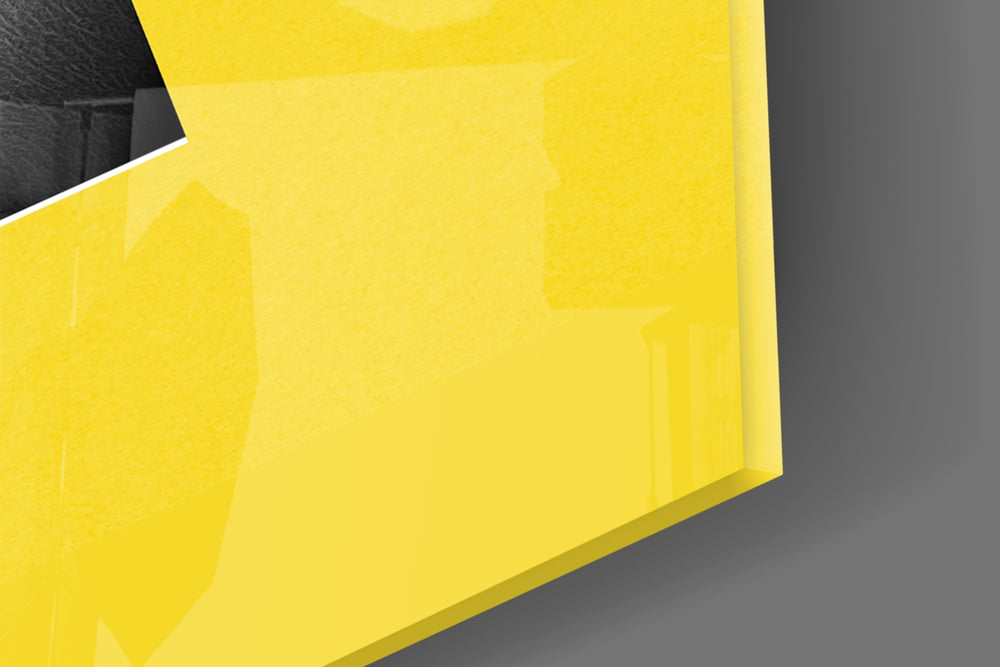 Pop-art keyhole cinematic glass wall art in designer hallway