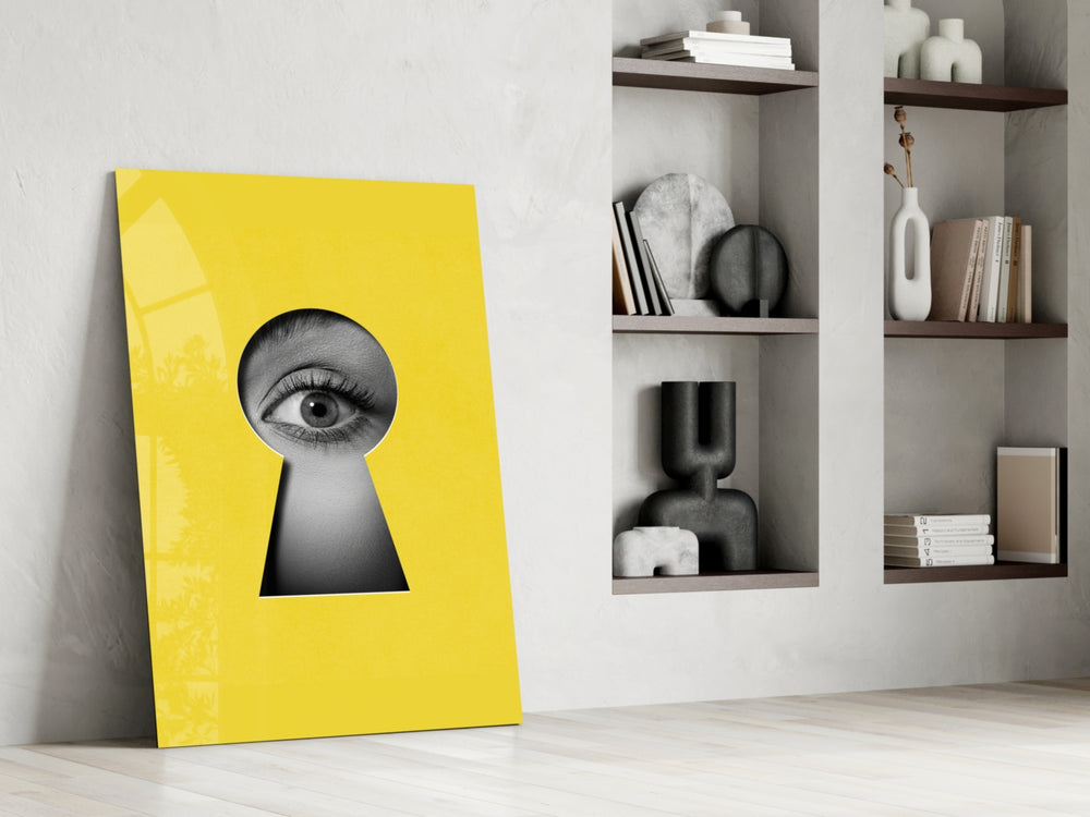 Graphic-poster cinematic glass wall art in fashion-atelier reception