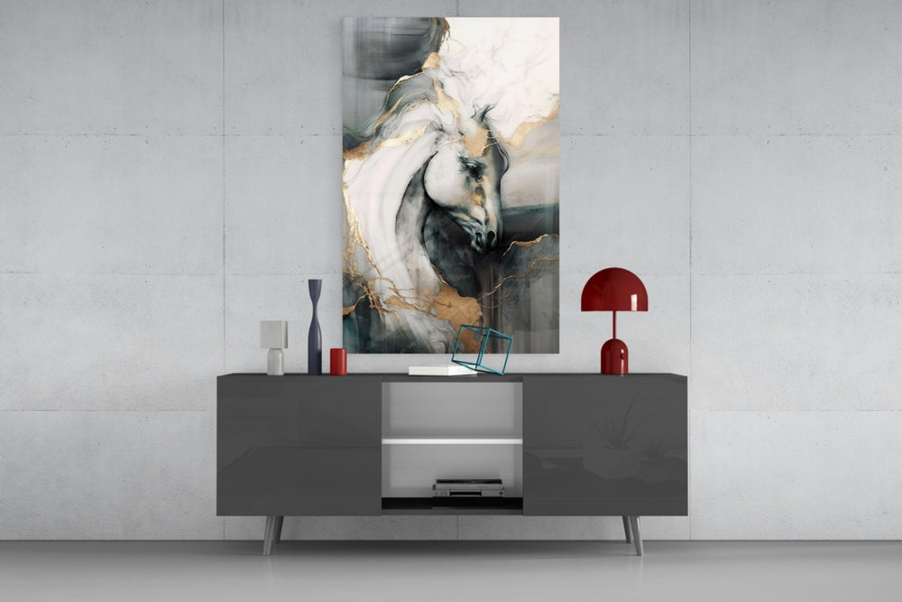 Fluid-art Andalusian cinematic glass wall art in fashion-atelier reception