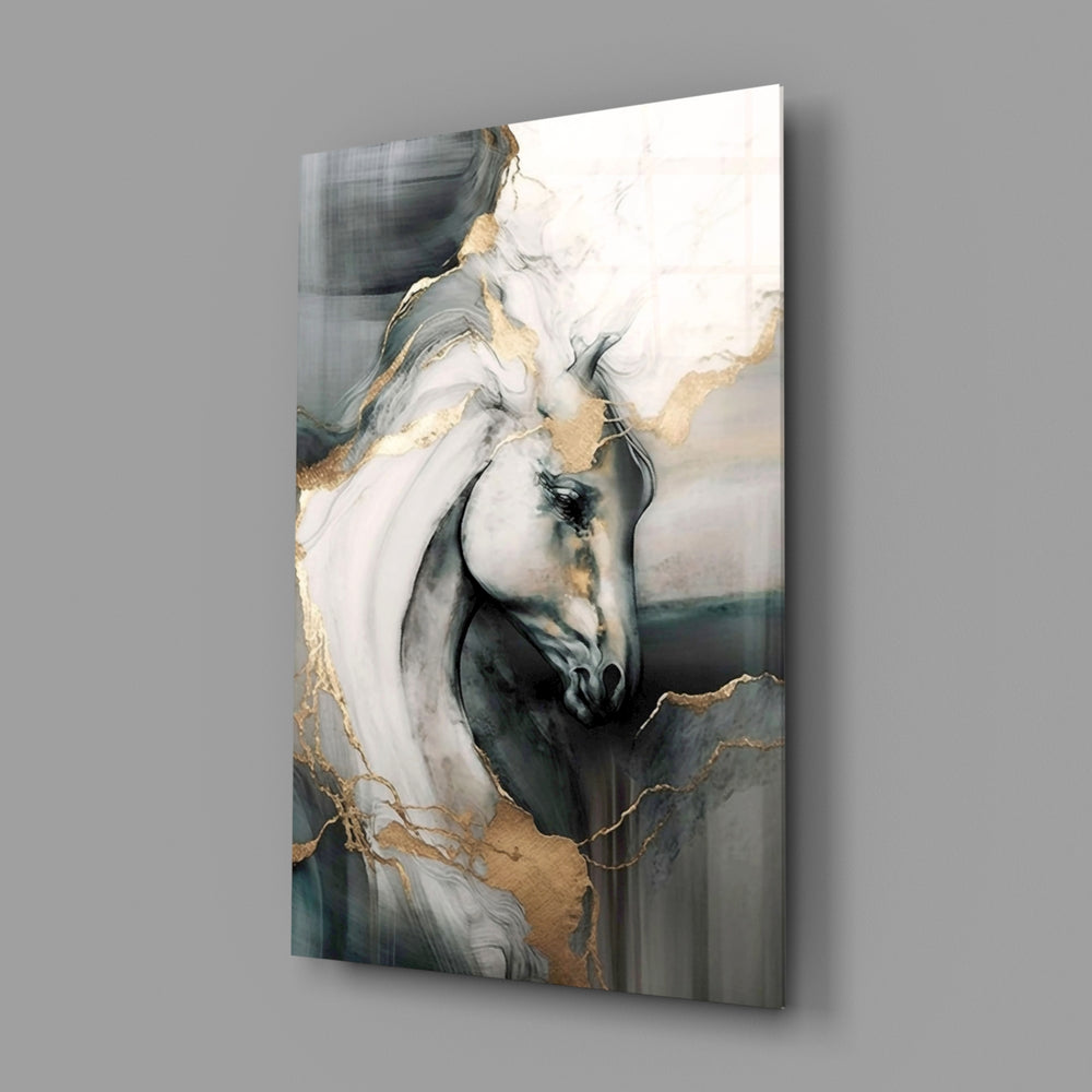 Fluid-art Andalusian portrait cinematic glass wall art in glamorous bedroom
