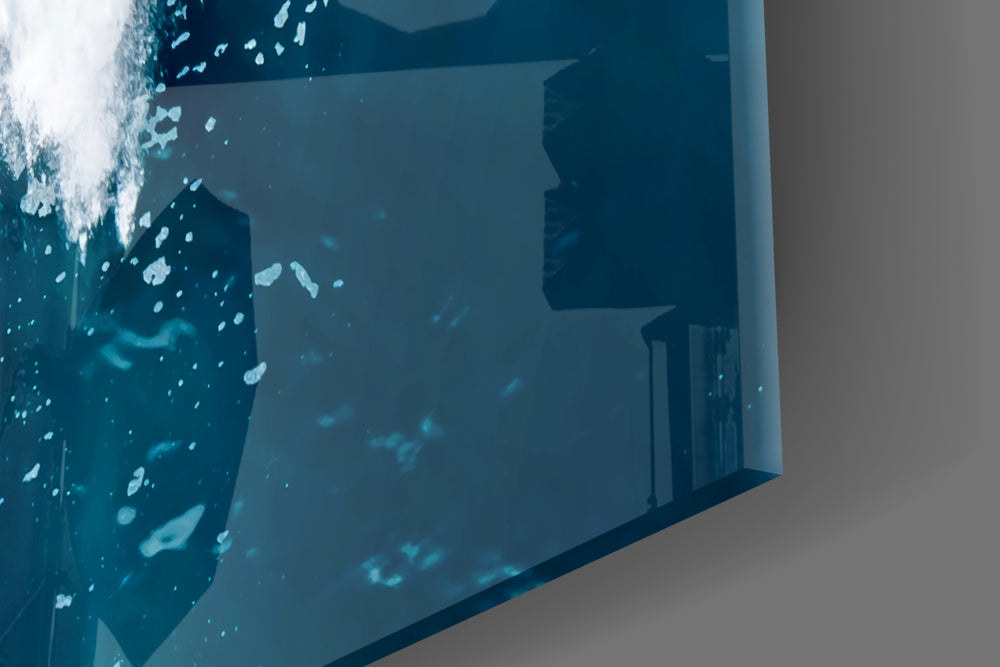 Wave-and-foam cinematic glass wall art over modern dining sideboard