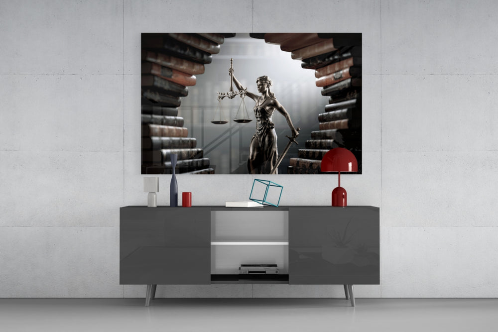 Legal cinematic glass wall art in firm reception lobby