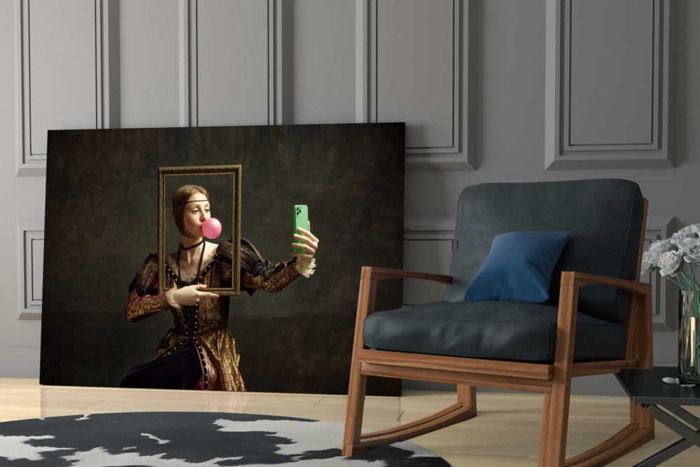 Meme art-history cinematic glass wall art in modern home office