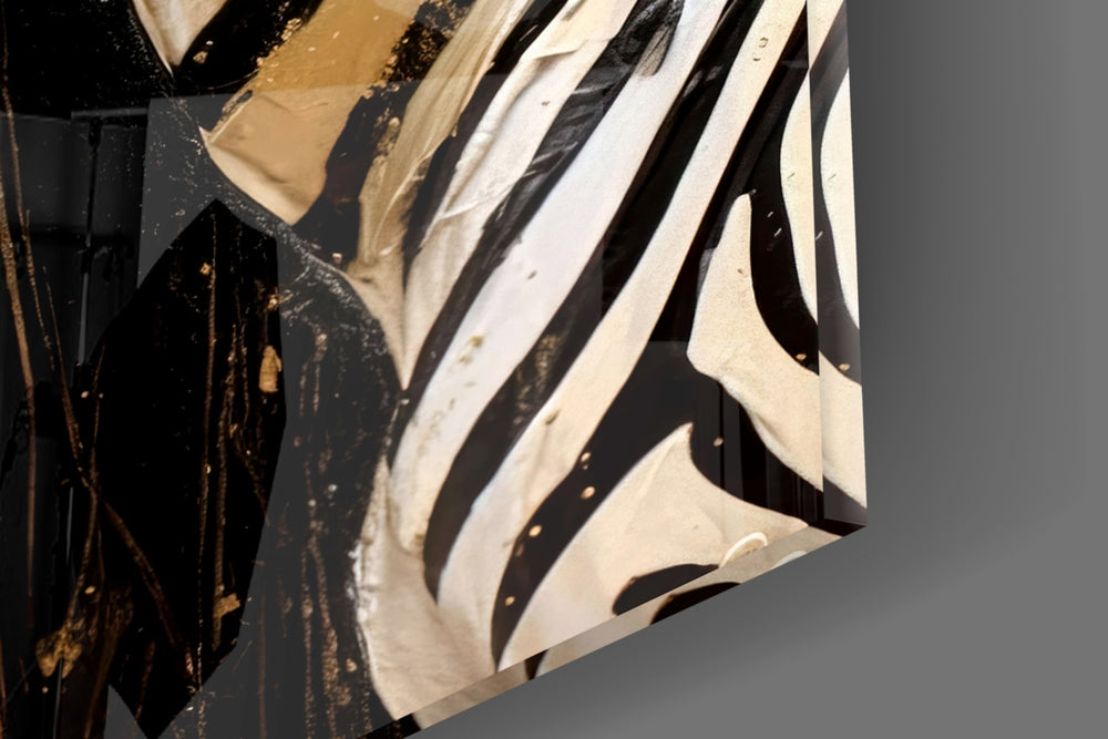 Black-and-gold zebra cinematic glass wall art over modern dining sideboard