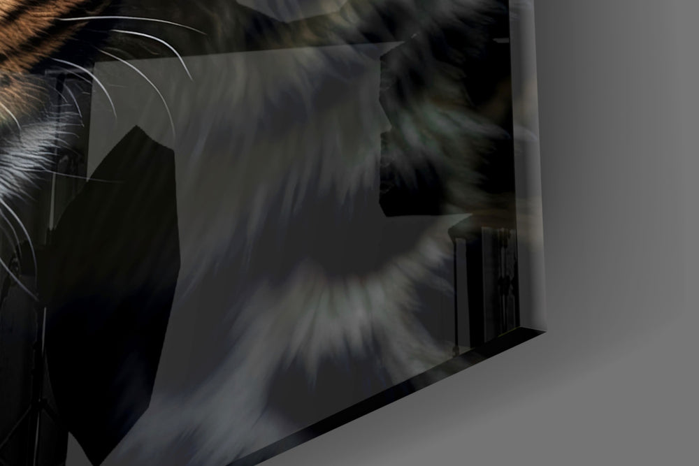 Wildlife big-cat cinematic glass wall art in country-house library