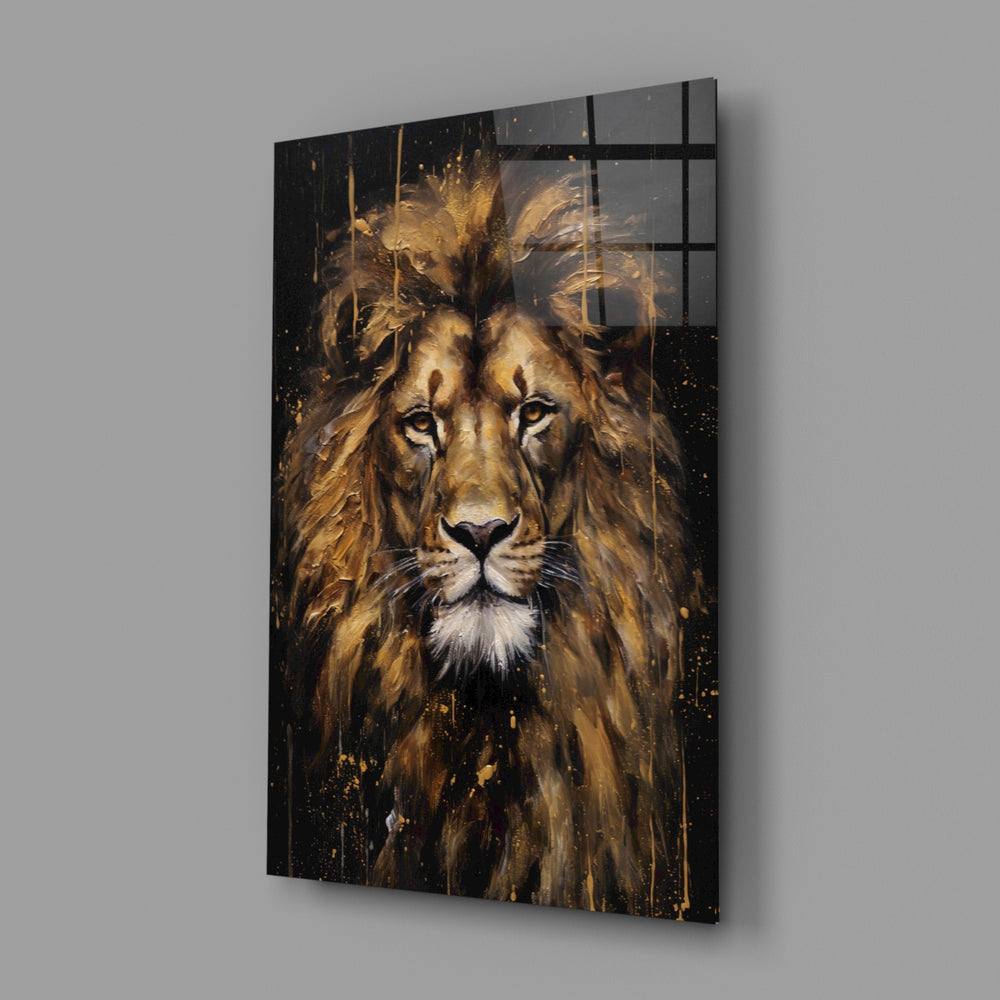 Luxury lion painterly cinematic glass wall art in designer-luxury entryway