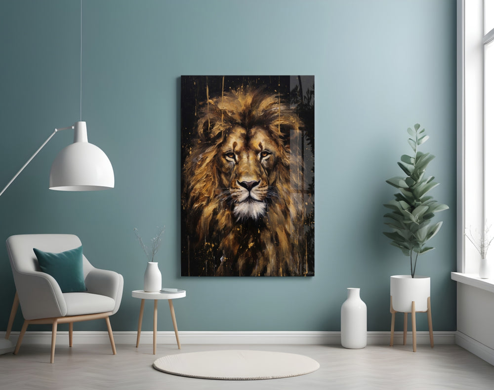 Baroque wildlife cinematic glass wall art over master-bedroom headboard