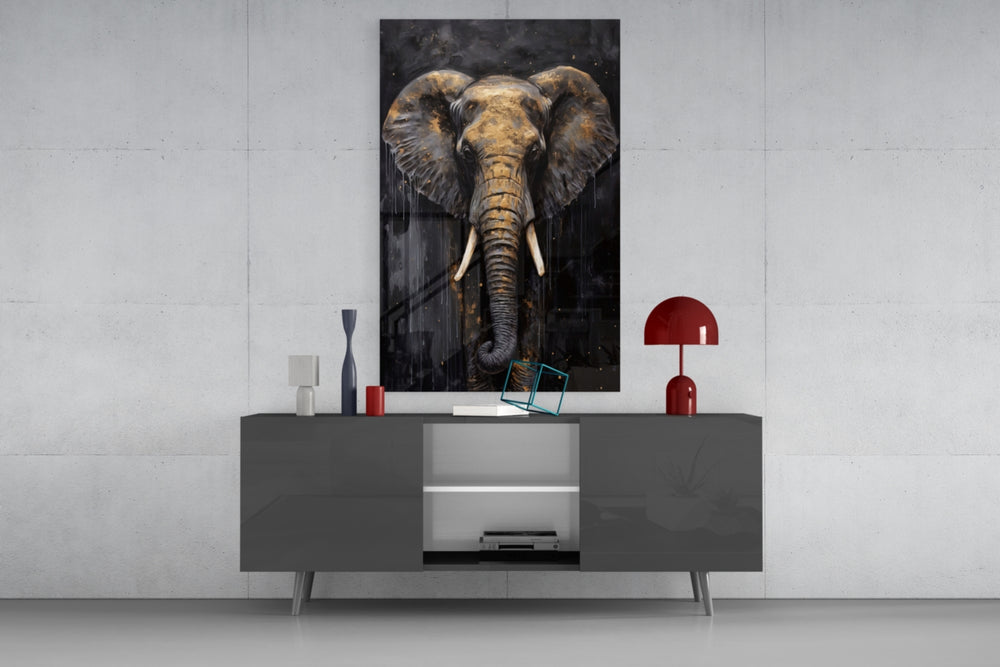 Luxury safari cinematic glass wall art beside modern bar console
