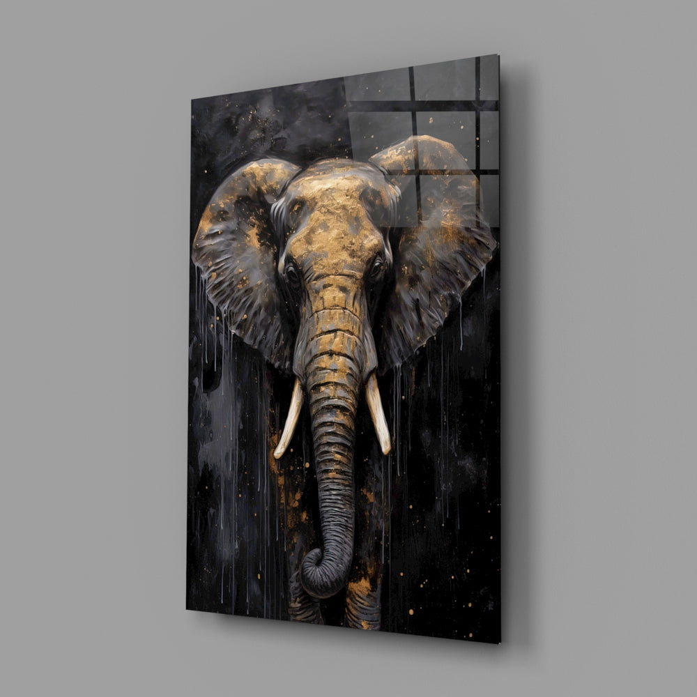 Luxury elephant painterly cinematic glass wall art in designer-luxury entryway