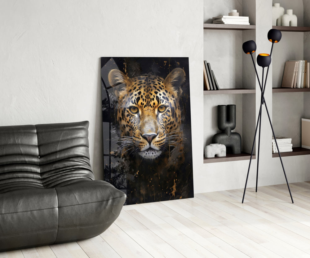 Safari portrait cinematic glass wall art in glamorous den