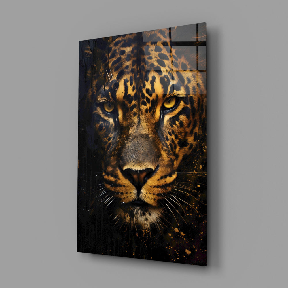 Wildlife cinema leopard cinematic glass wall art in designer-luxury entryway