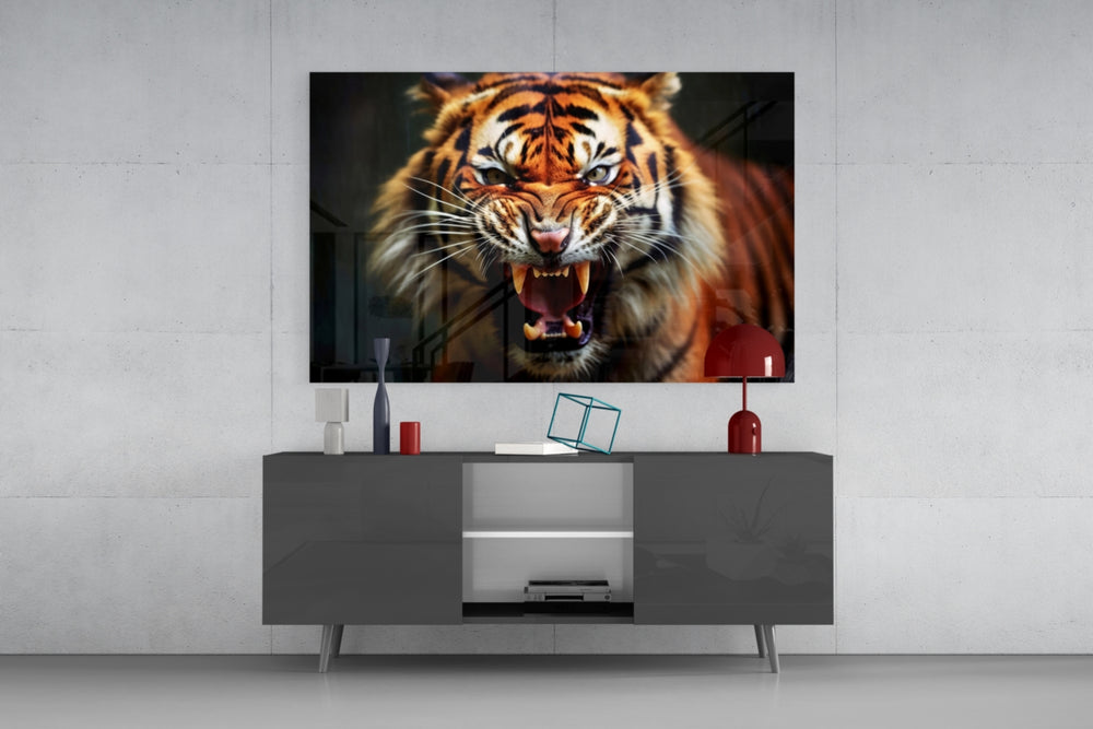 Raw-wildlife cinematic glass wall art in country-house library