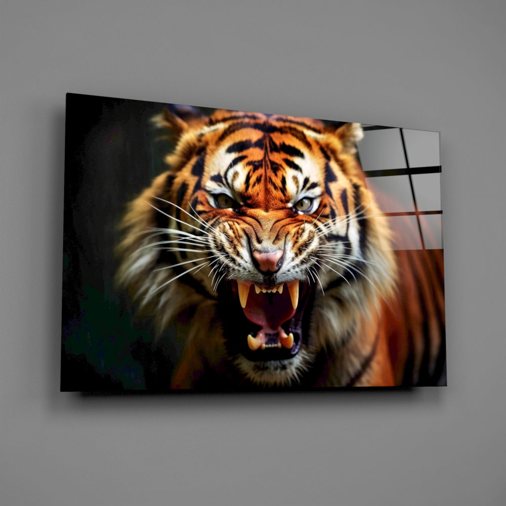 Wildlife photography tiger glass wall art in man-cave gym