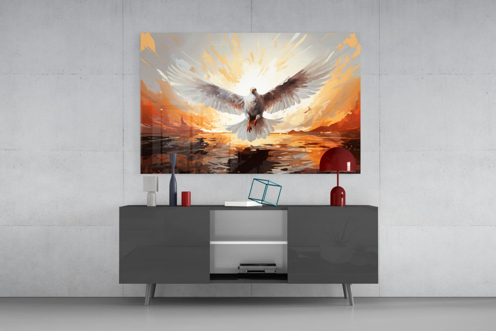 Devotional cinematic glass wall art in country-church-style entry