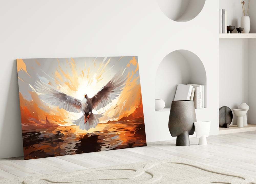 Sacred Christian cinematic glass wall art in heritage hallway