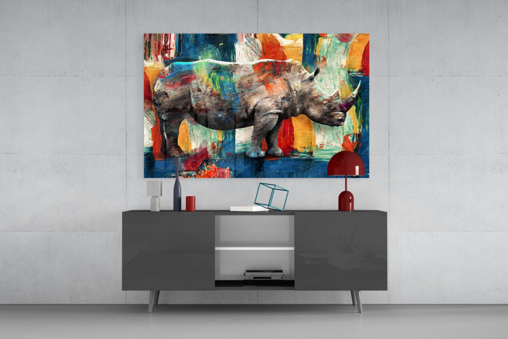 Vibrant wildlife cinematic glass wall art in gallery-style hallway