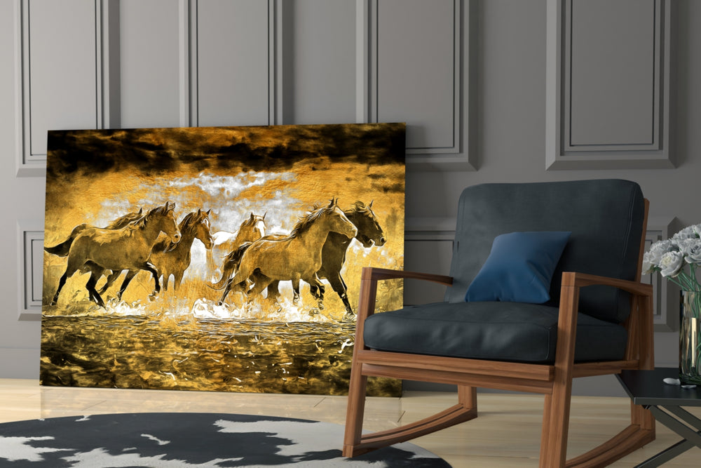 Frontier-painting cinematic glass wall art in country-club library