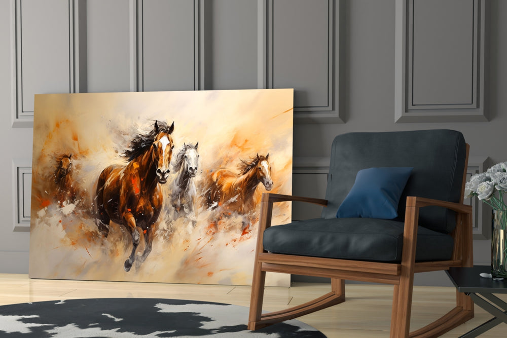 Frontier-painting cinematic glass wall art in country-club library