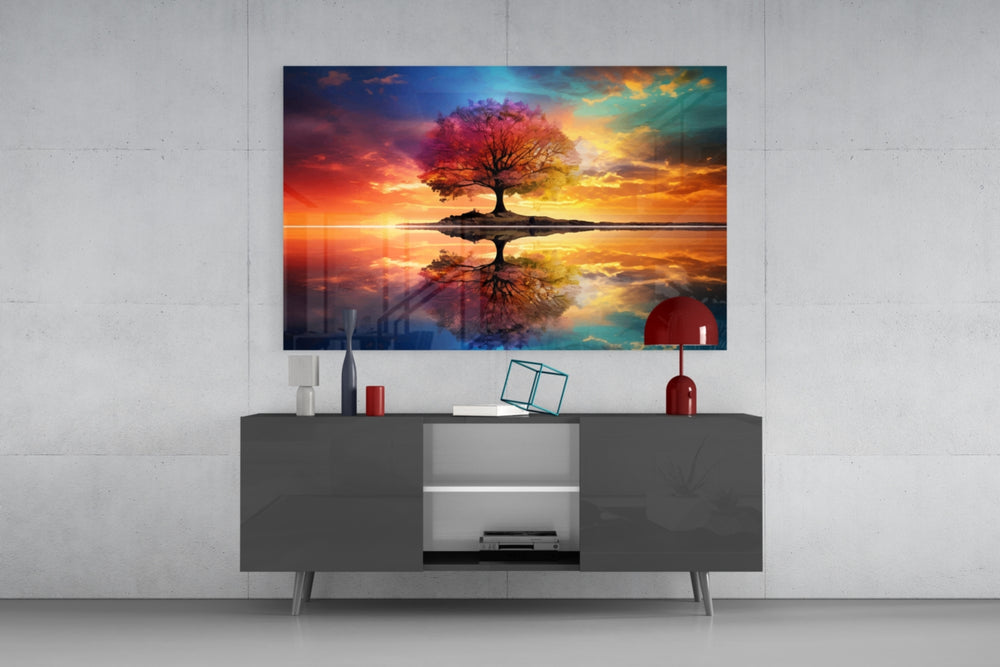 Fantasy poster cinematic glass wall art in luxury wellness retreat
