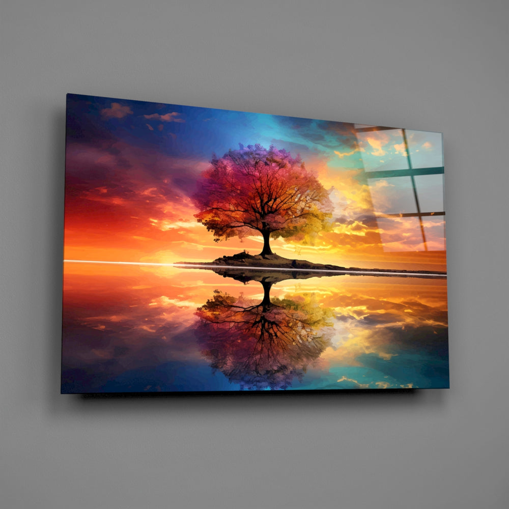 Fantasy landscape cinematic glass wall art in meditation room