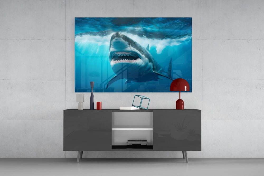 Cinema-marine cinematic glass wall art in country-house library