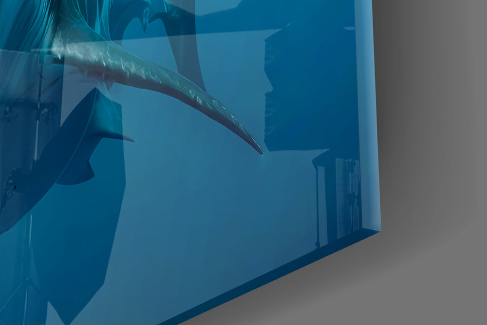 Predator cinematic glass wall art over modern bar cabinet