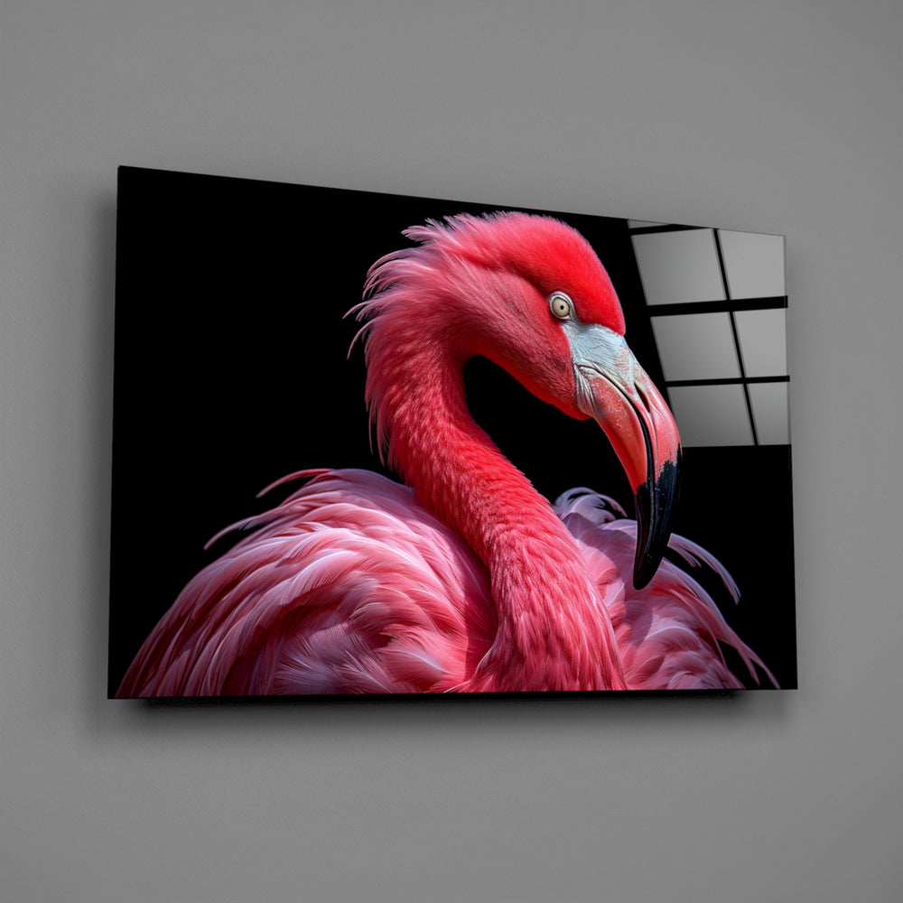 Tropical couture flamingo glass wall art in fashion-atelier reception