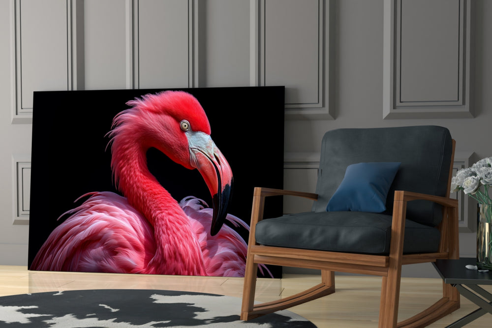 Tropical bird cinematic glass wall art over master-bedroom dressing table