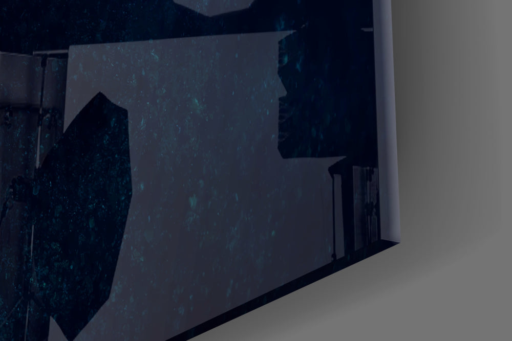 Sea-turtle cinematic glass wall art over modern dining sideboard