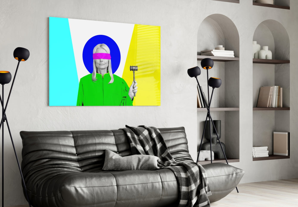 Pop legal poster cinematic glass wall art in feminist-themed library