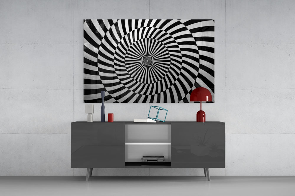 Modern-graphic cinematic glass wall art in gallery-style hallway