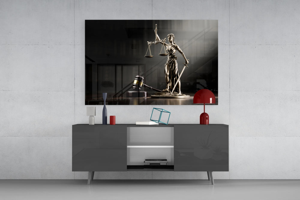 Legal cinematic glass wall art in firm reception lobby