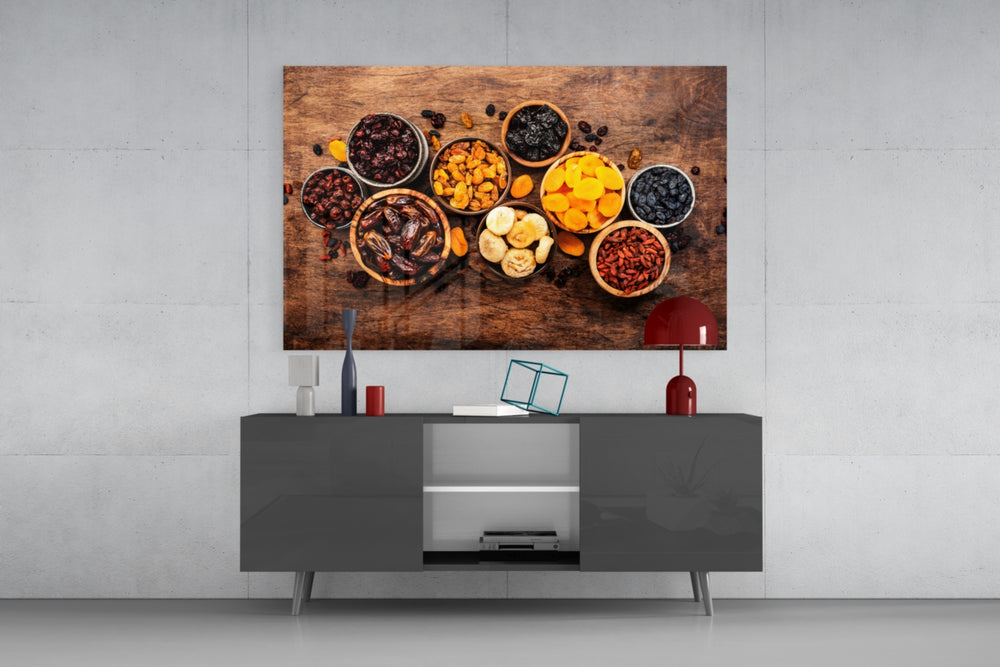 Rustic flat-lay cinematic glass wall art in tasting-room interior