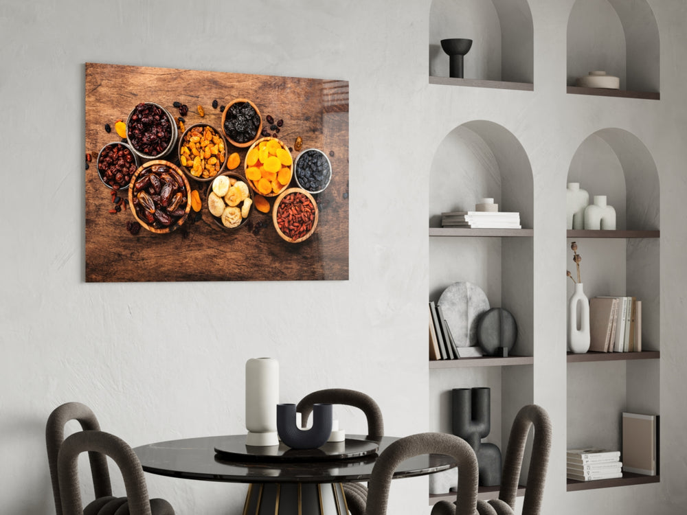 Farmhouse cinematic glass wall art over breakfast nook table