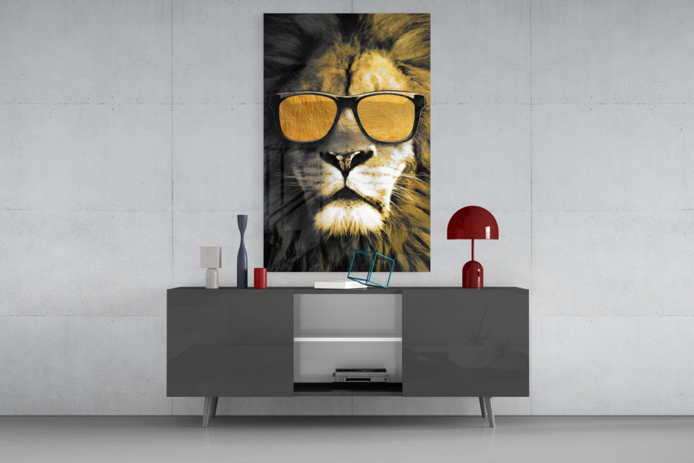 Luxury wildlife cinematic glass wall art in hospitality bar