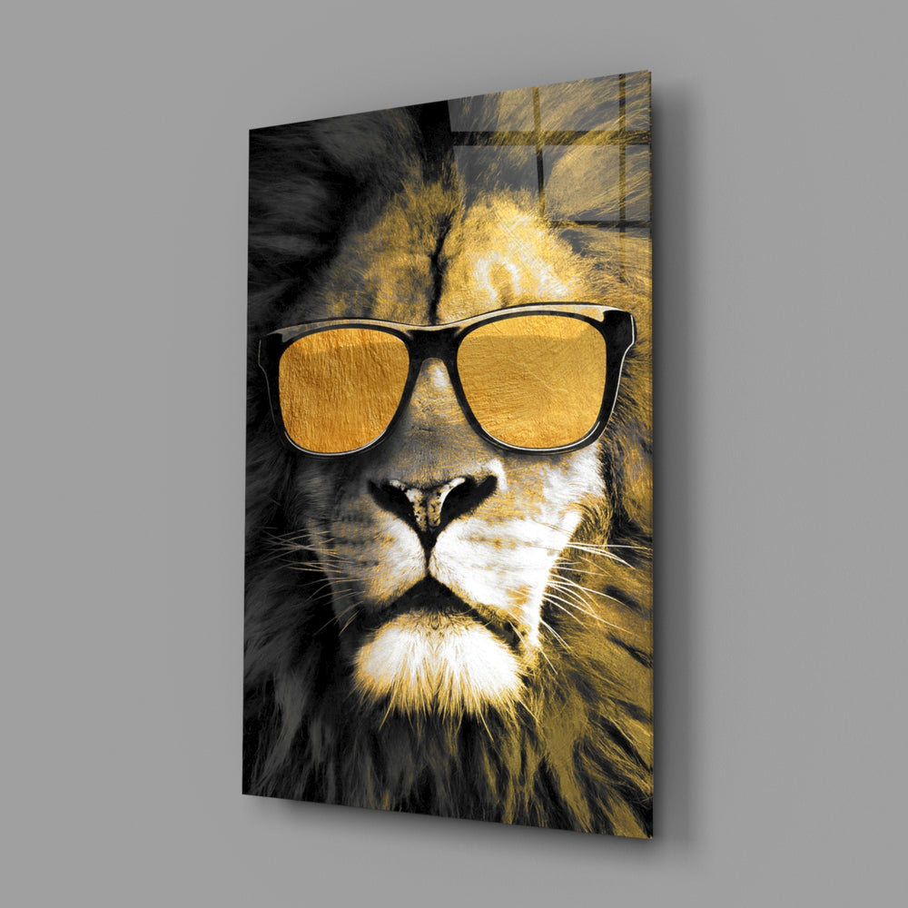 Pop-luxury lion glass wall art in designer-luxury entryway